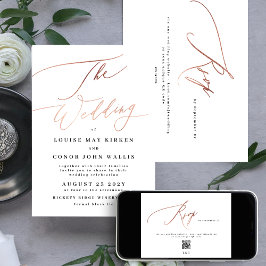 Invitación Elegante Rosa simple oro con Boda de código QR Rsv