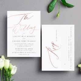 Invitación Elegante Rosa simple oro con Rsvp en Boda trasero