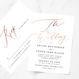 Invitación Elegante Rosa simple oro con Rsvp en Boda trasero