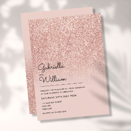Invitación Elegante Rosa simple Purpurina de oro Boda