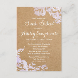 Invitación Elegante Rosa simple y moderno Floral Faux Silver