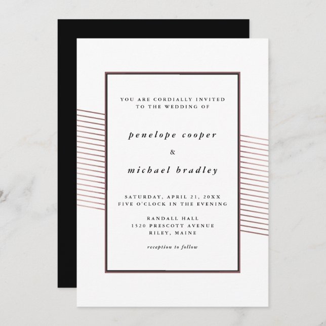 Invitación Elegante Rosa Stripes Boda (Anverso / Reverso)