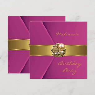 Invitación Elegante rosa terciopelo falso joya dorada