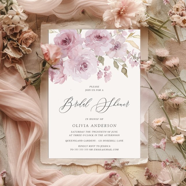 Invitación Elegante Rosa turbio acuarela Floral Bridal Shower (Subido por el creador)