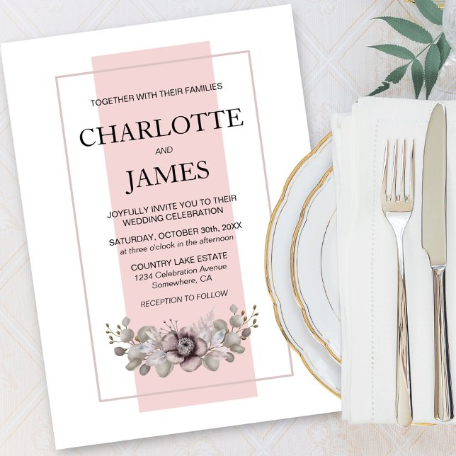 Invitación Elegante Rosa turbio con Boda de hojas de eucalipt (Subido por el creador)