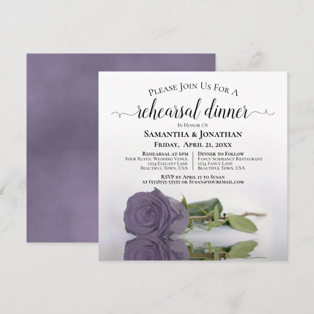 Invitación Elegante Rosa turbio morado ensayo Boda cena (Anverso / Reverso)