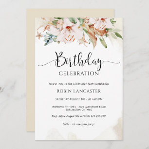 Invitación Elegante Rosa turbio y cumpleaños floral beige