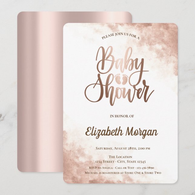 Invitación Elegante Rosa único Gold Baby Foots Baby Shower (Anverso / Reverso)