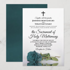 Invitación Elegante Rosa Verde azulado  Boda Católico Moderno
