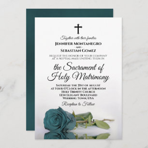 Invitación Elegante Rosa Verde azulado Boda Católico Moderno