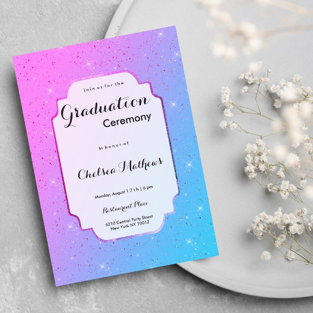 Invitación Elegante rosa verde azulado oscuro purpurina de lu (Elegant pink teal ombre glitter luxury Graduation )