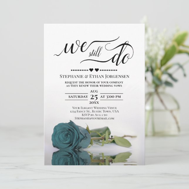 Invitación Elegante Rosa Verde azulado Que Aún Hacemos Boda P (Anverso de pie)