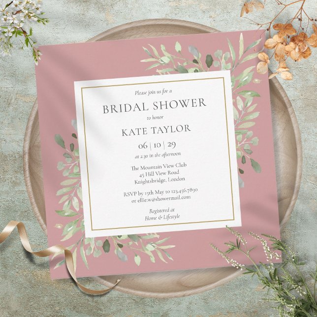 Invitación Elegante Rosa  verde Boda ducha de novia (Elegant Dusty Rose Greenery Wedding Bridal Shower Invitation)