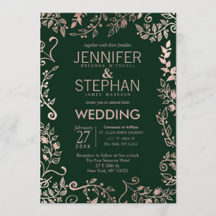 Invitación Elegante Rosa verde del bosque Boda floral de oro