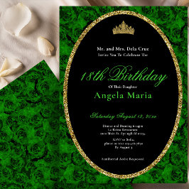 Invitación Elegante Rosa Verde Floral Debut Cumpleaños 18