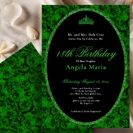 Invitación Elegante Rosa Verde Floral Debut Cumpleaños 18