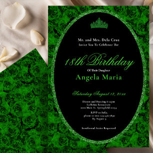 Invitación Elegante Rosa Verde Floral Debut Cumpleaños 18