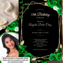 Elegante Rosa Verde Oro Negro Cumpleaños 18 Debut