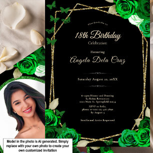 Invitación Elegante Rosa Verde Oro Negro Cumpleaños 18 Debut