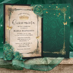 Invitación Elegante Rosa Verde Oro Negro Quinceanera<br><div class="desc">Crea tus propias y únicas invitaciones para la quinceañera de oro, negro y verde en un sencillo patrón que se puede personalizar para una dulce fiesta de 15 años, sin mencionar otras ocasiones especiales. El diseño de un cuento de hadas "de vez en cuando" representa a lujosos rosas color agua...</div>