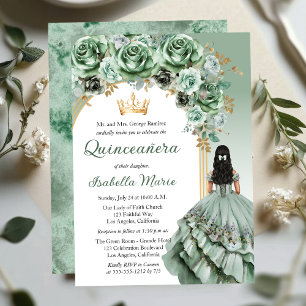 Invitación Elegante Rosa verde sabio Floral Quinceañera Fiest