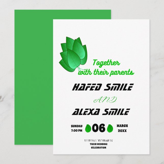 Invitación Elegante rosa verde y Boda de diseño floral (Anverso / Reverso)