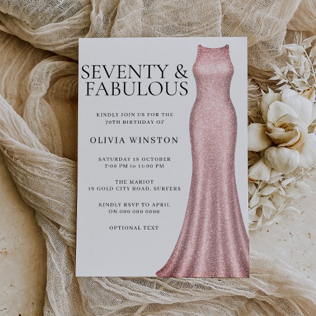 Invitación Elegante Rosa Vestido de Oro Mujeres 70 cumpleaños (Subido por el creador)