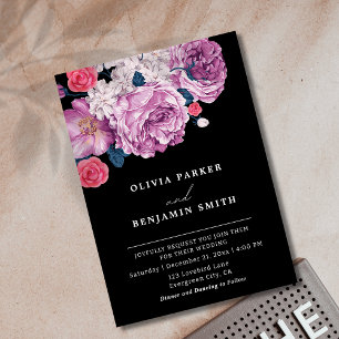 Invitación Elegante Rosa violeta morado Boda negro floral
