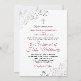 Invitación Elegante Rosa y Boda católico Gris moderno