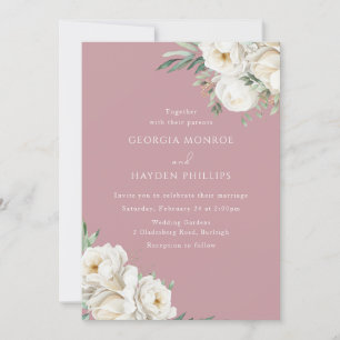 Invitación Elegante Rosa y Boda floral blanco