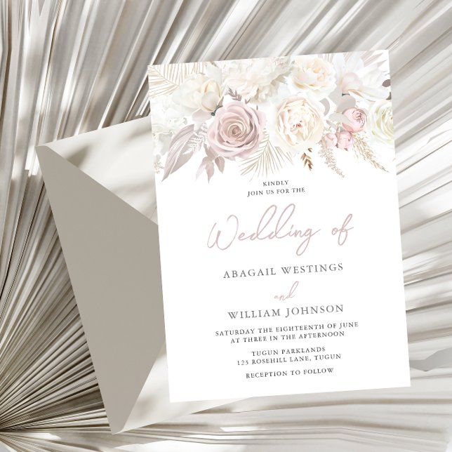 Invitación Elegante Rosa y Boda floral blanco marfil (Subido por el creador)
