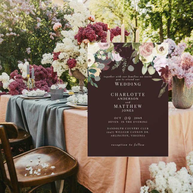 Invitación Elegante Rosa y borgoña sin padres Boda (Subido por el creador)