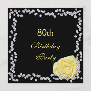 Invitación Elegante Rosa y diamantes 80 cumpleaños