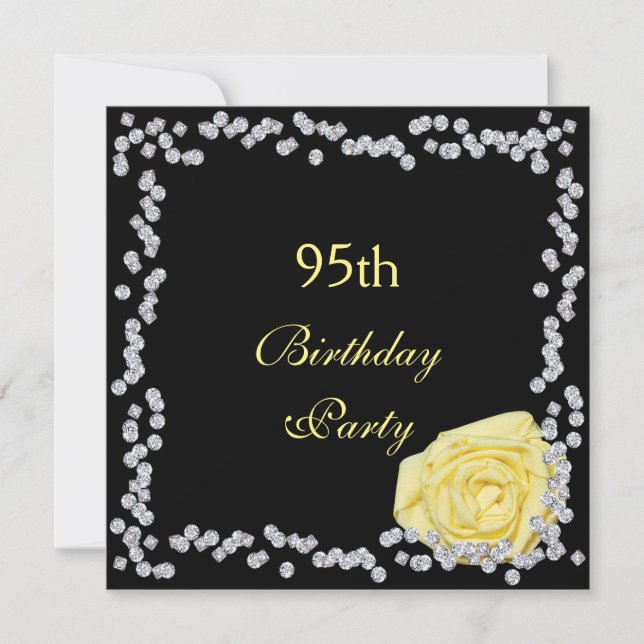 Invitación Elegante Rosa y diamantes 95º cumpleaños (Anverso)