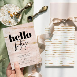 Invitación Elegante rosa y dorado simple 50 cumpleaños