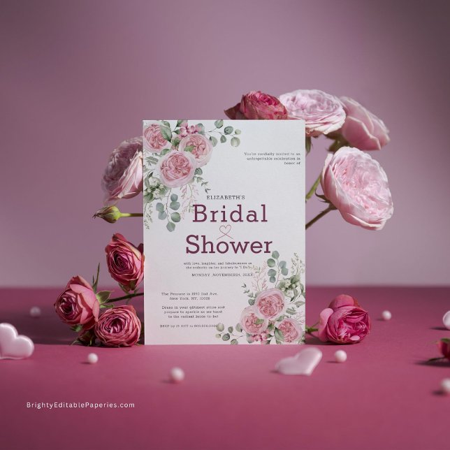 Invitación Elegante Rosa y eucalipto corona de novia ducha (Embrace timeless elegance with our Floral Wreath Bridal Shower Invitation)