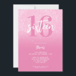 Invitación Elegante rosado moderno 16º cumpleaños<br><div class="desc">Una invitación moderna y sencilla de 16 años con una tipografía caligráfica elegante y un diseño minimalista de color rosa y blanco.</div>