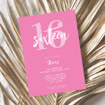 Invitación Elegante rosado moderno 16º cumpleaños<br><div class="desc">Una invitación moderna y sencilla de 16 años con una tipografía caligráfica elegante y un diseño minimalista de color rosa y blanco.</div>