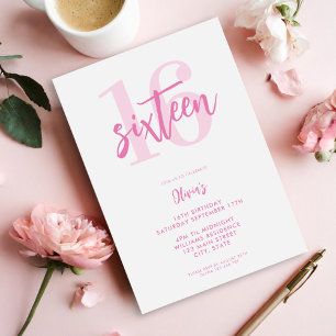 Invitación Elegante rosado moderno 16º cumpleaños
