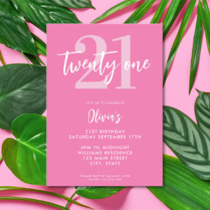 Invitación Elegante rosado moderno cumpleaños 21
