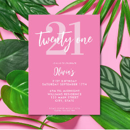 Invitación Elegante rosado moderno cumpleaños 21