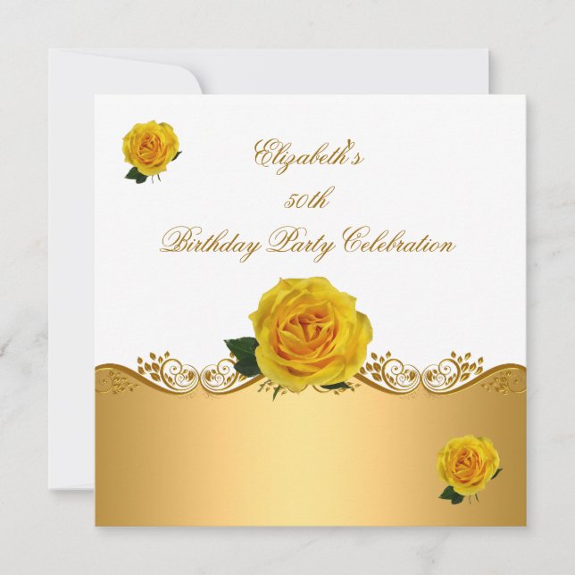 Invitación Elegante Rosas Amarillas de Oro de la Fiesta de Cu (Anverso)