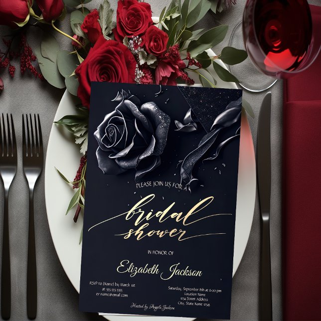 Invitación Elegante Rosas azules oscuros ducha de novia gótic (Subido por el creador)