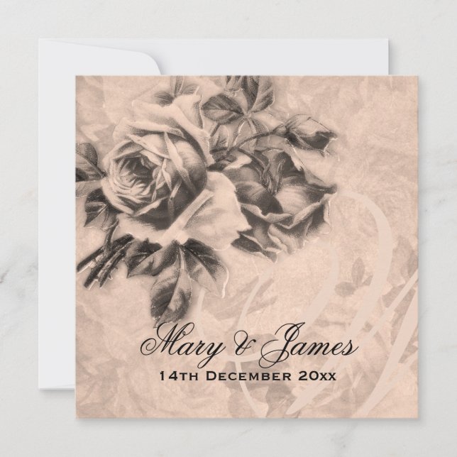 Invitación Elegante Rosas de bodas viejas Sepia (Anverso)