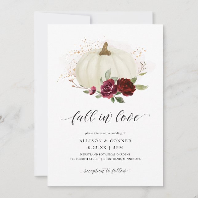 Invitación Elegante Rosas de la Calabaza de la Boda Caída (Anverso)