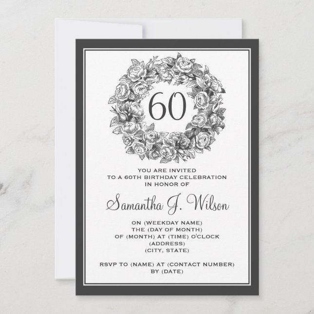 Invitación Elegante Rosas de la época de cumpleaños número 60 (Anverso)