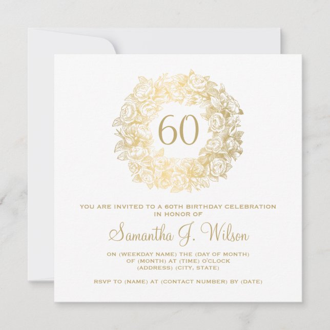 Invitación Elegante Rosas de la época de los años 60 Gold (Anverso)