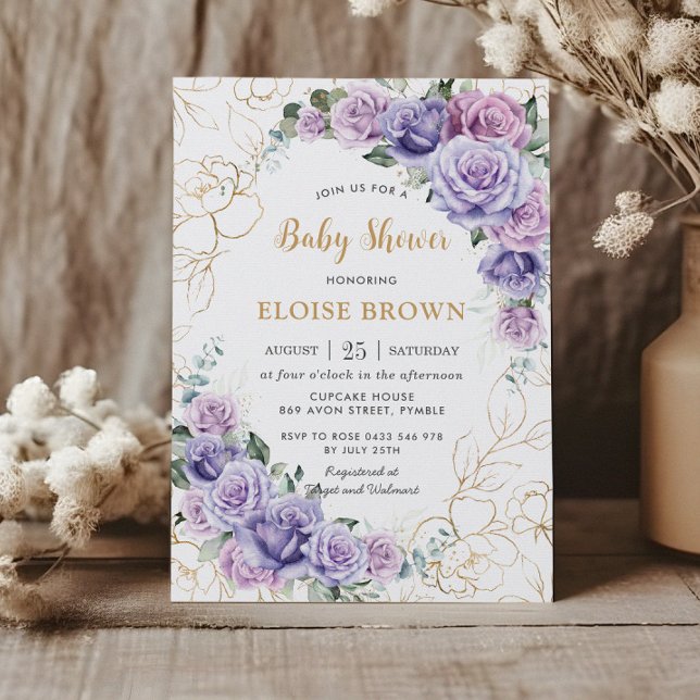Invitación Elegante Rosas de Lavanda Purple Lilac Baby Shower (Subido por el creador)