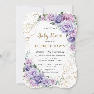 Invitación Elegante Rosas de Lavanda Purple Lilac Baby Shower