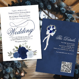 Invitación Elegante Rosas del Boho Azul Floral Boda de código
